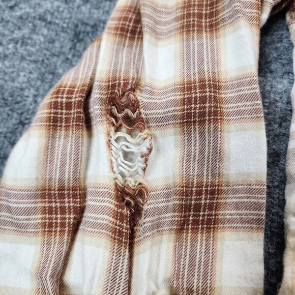 American Eagle Cropped‎ Hooded Multicolor Brown And Tan Flannel Shirt Size Small - Picture 6 of 16